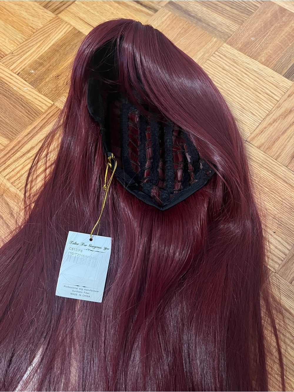Long Adjustable Burgundy Wig with Bangs NWT - Picture 3 of 3